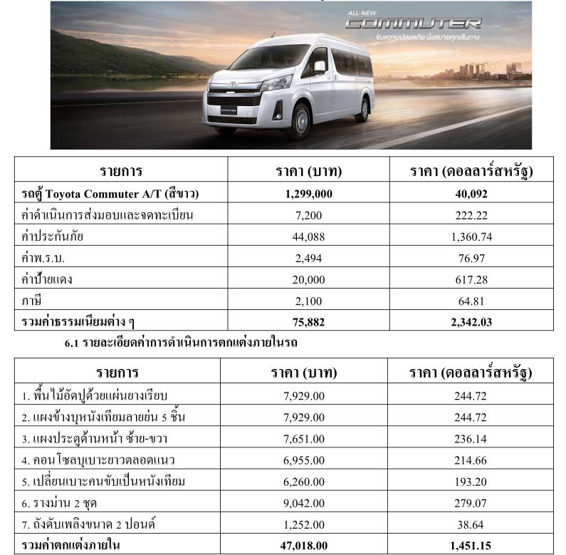 รายจ่ายโครงการรถตู้ใหม่ รายจ่ายโครงการรถตู้ใหม่